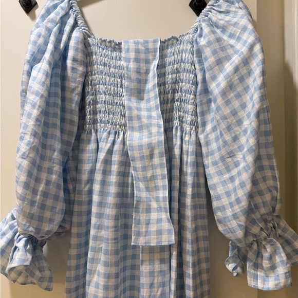 Blue gingham Sleeper Atlanta Linen Dress Size small - Picture 6 of 7